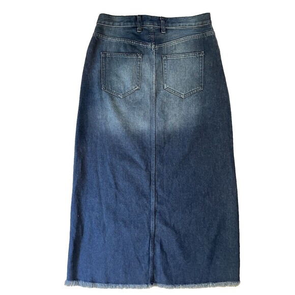 Pilcro women The Madi Front Slit Raw Hem Long Midi Denim Jean Skirt sze 12 Ombre - Picture 5 of 8